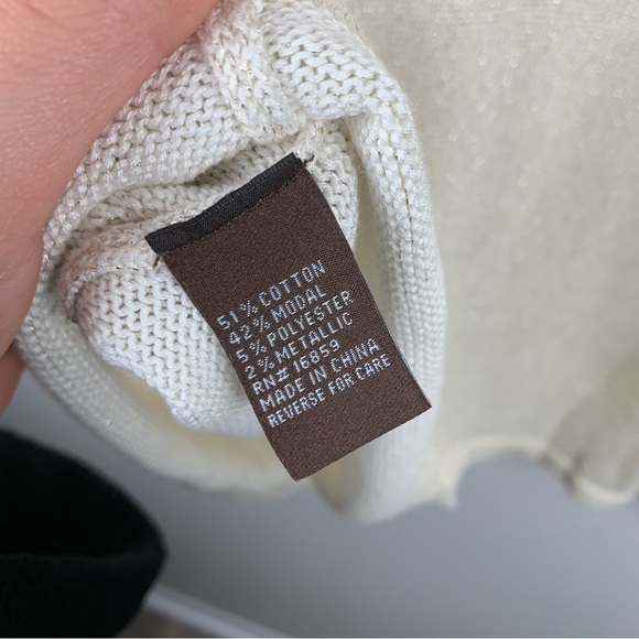 J. McLaughlin rhinestone neck crew knit shimmery sweater modal cotton cream - Picture 3 of 5